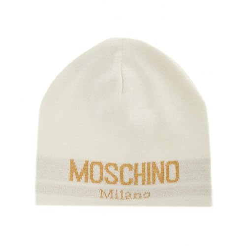 MOSCHINO Wollmütze Damen weiß Logo Lurex Gold, Weiß, Einheitsgröße von Moschino