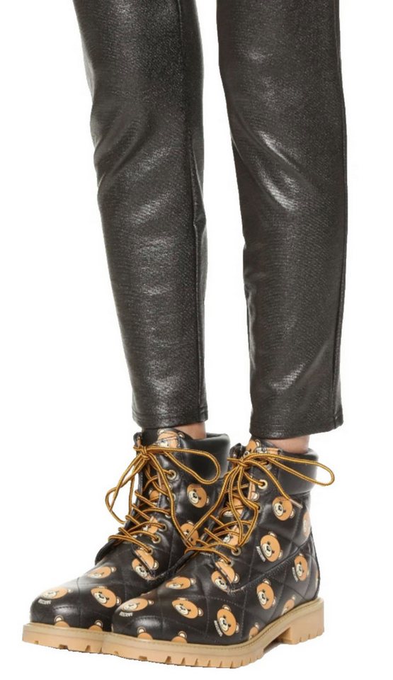 Moschino COUTURE Teddy Bear Quilted Ankle Combat Boots Schnürboots Teddy-Alloverprint – ikonisch und charakterstark von Moschino