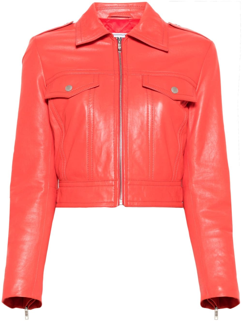 Moschino Cropped-Bikerjacke aus Leder - Rot von Moschino