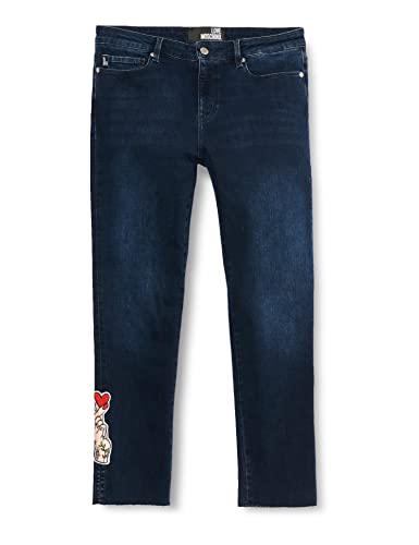 Moschino Damen Cropped Triblend Denim Personalised With Llogo Embroidered Hand Patch At The Hem Casual Pants, Blue Denim, 34 EU von Moschino