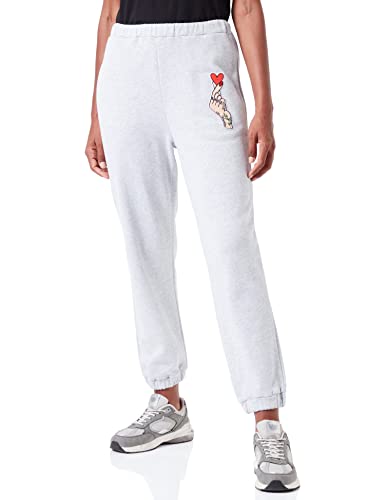 Moschino Damen Elastic Waist And Hems Personalised With Logo Embroidered Patch Casual Pants, Melange Light Gray, 42 EU von Moschino