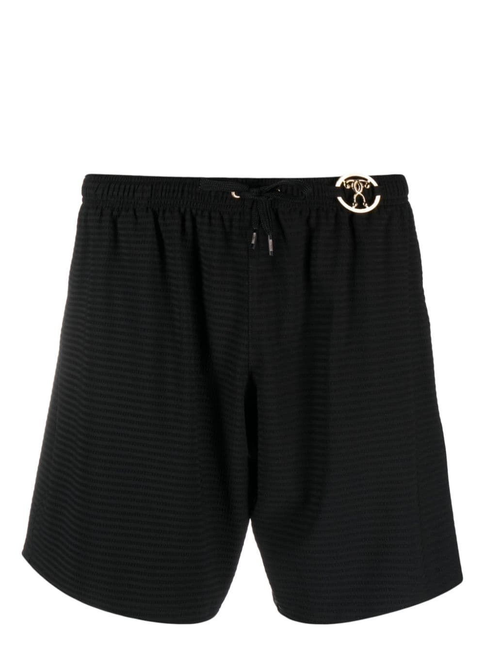 Moschino Gerippte Badeshorts mit Logo-Schild - Schwarz von Moschino