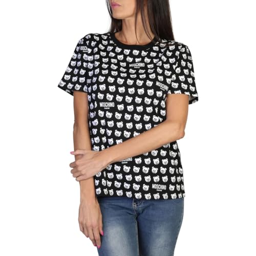 Moschino Lässiges T-Shirt A0707schwarz für Damen mit Bären-Aufdruck All Over, Schwarz , S von Moschino