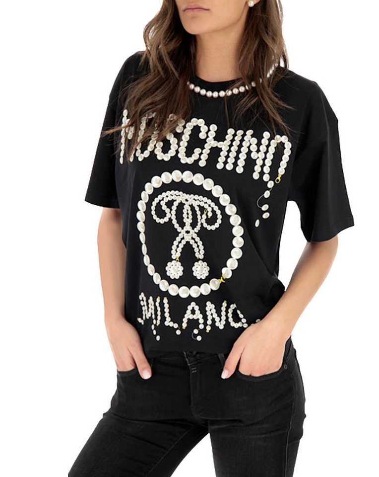 Moschino T-Shirt COUTURE Faux Perlen Top Luxus Shirt Perlenbesatz am Halsausschnitt von Moschino