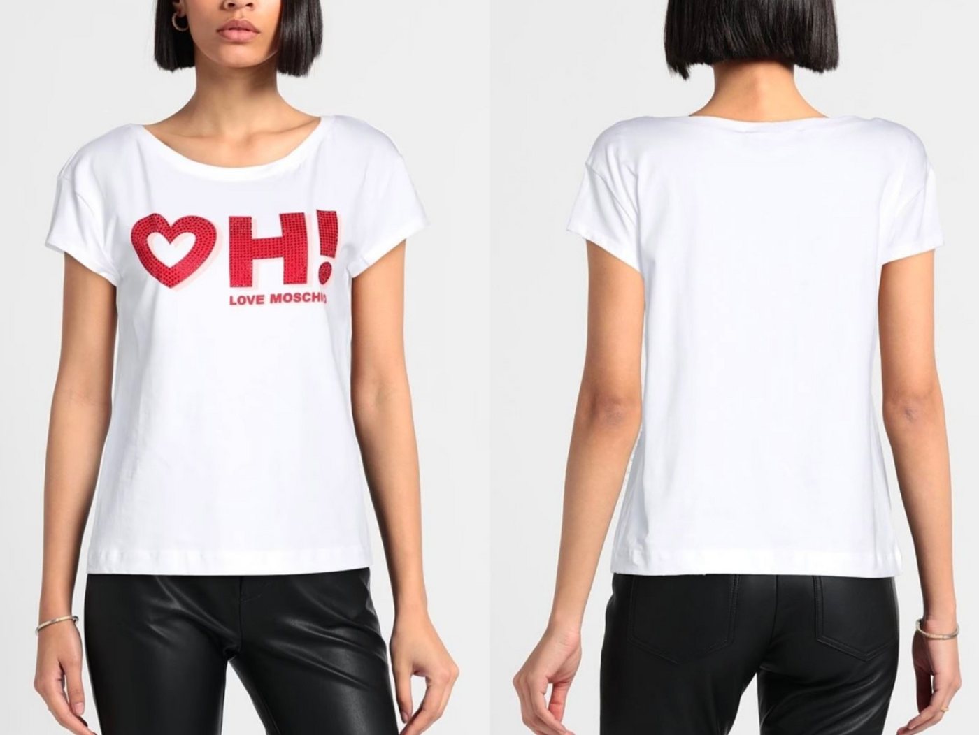 Moschino T-Shirt MOSCHINO LOVE Bluse Heart OH! Shirt T-shirt Boxy Fit Rhinestones Stras von Moschino