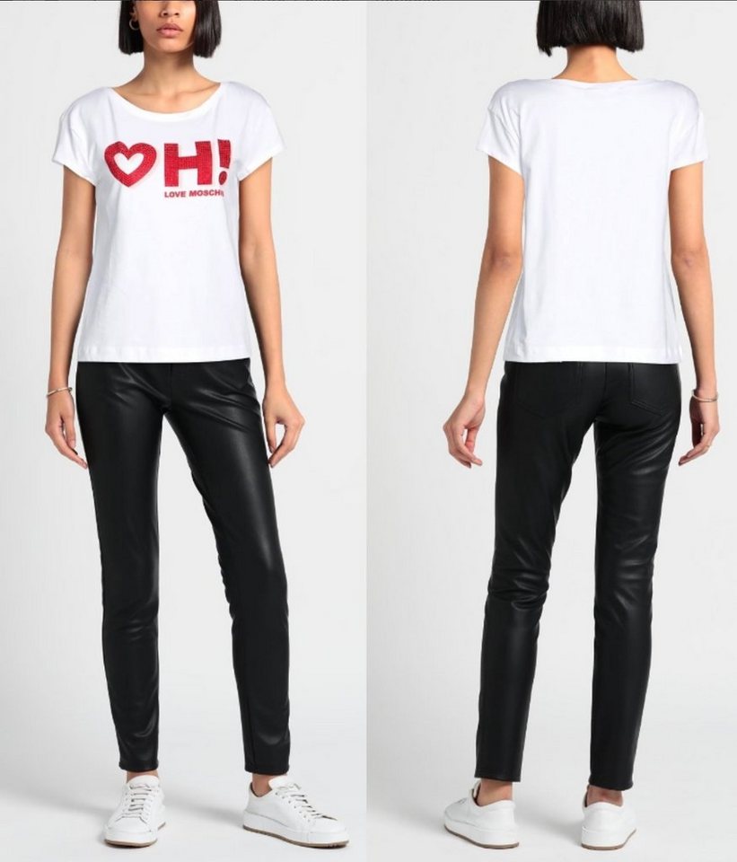 Moschino T-Shirt MOSCHINO LOVE Bluse Heart OH! Shirt T-shirt Boxy Fit Rhinestones Stras von Moschino