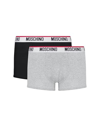Moschino Unterwäsche 2er-Pack Boxershorts, Paar sind grau meliert und schwarz mit dem Branding auf dem Taillenband, Schwarz , S von Moschino