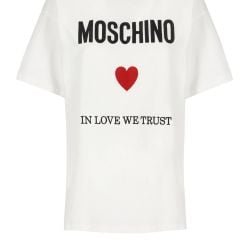 Moschino Weißes Baumwoll-t-shirt Mit 'in Love We Trust'-logo von Moschino