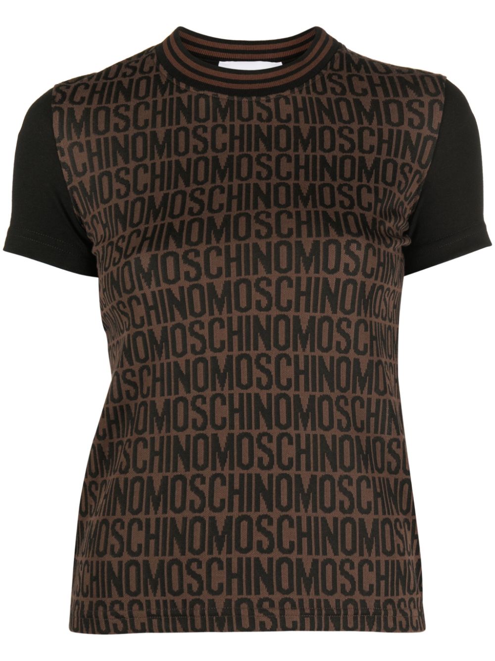 Moschino Geripptes T-Shirt aus Logo-Jacquard - Braun von Moschino