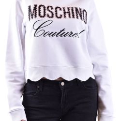 Weißes Moschino Logo Sweatshirt Aus Baumwolle Für Damen von Moschino