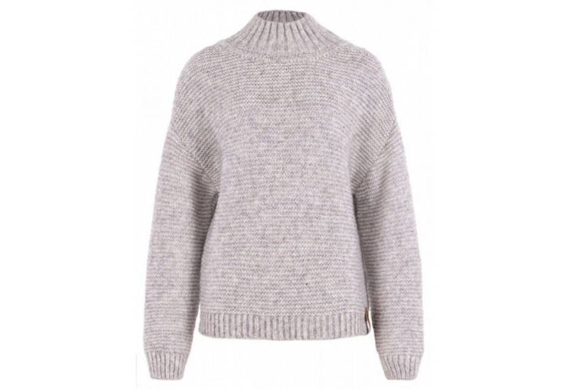 Moscow Design Strickpullover Vanda Grobstrickpullover mit Stehkragen in meliertem Taupe von Moscow Design