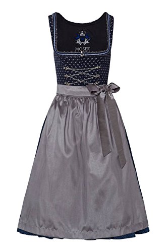 Moser® Damen Dirndl lang 80er dunkelblau Gemustert Silber Anneliese 003667, Größe 38 von Moser Trachten Madl