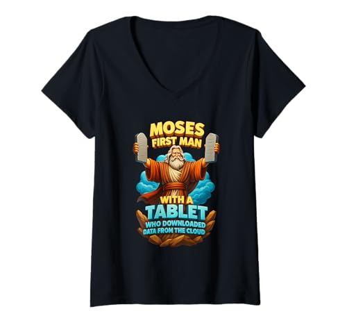 Damen Moses, erster Mann mit einem Tablet, Christ Bible Gospel Data Cloud T-Shirt mit V-Ausschnitt Damen Moses, erster Mann mit einem Tablet, Christ Bible Gospel Data Cloud T-Shirt mit V-Ausschnitt von Moses First Man With A Tablet Christ Bible Gospel