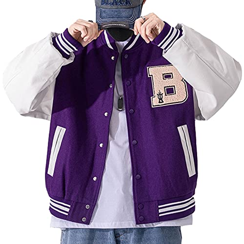 Moshtashio Herren-College-Jacke, Baseball-Bomberjacke, Vintage-Sweatshirt, lässig, Unisex, Streetwear, Mäntel mit Aufnäher, Violett, S Moshtashio Herren-College-Jacke, Baseball-Bomberjacke, Vintage-Sweatshirt, lässig, Unisex, Streetwear, Mäntel mit Aufnäher, Violett, S von Moshtashio