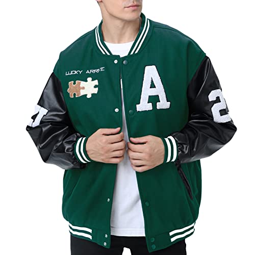 Moshtashio Herren College Jacke Baseballjacke Unisex Mode Sportjacke Sweatjacke Urban Stehkragen Streetwear (1 Grün,3XL) von Moshtashio