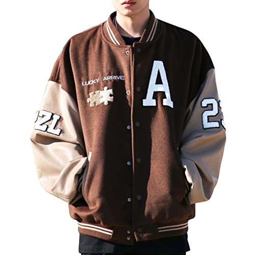 Moshtashio Herren College Jacke Baseballjacke Unisex Mode Sportjacke Sweatjacke Urban Stehkragen Streetwear (1 Kaffee Braun,M) von Moshtashio