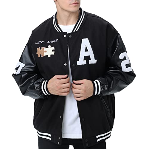 Moshtashio Herren College Jacke Baseballjacke Unisex Mode Sportjacke Sweatjacke Urban Stehkragen Streetwear (1 Schwarz,3XL) von Moshtashio