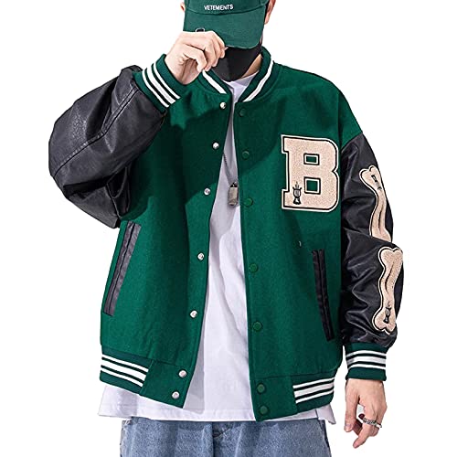 Moshtashio Herren College Jacke Baseballjacke Unisex Mode Sportjacke Sweatjacke Urban Stehkragen Streetwear (Grün, L) von Moshtashio