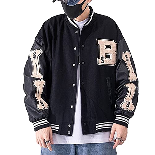 Moshtashio Herren College Jacke Baseballjacke Unisex Mode Sportjacke Sweatjacke Urban Stehkragen Streetwear (Schwarz, L) von Moshtashio