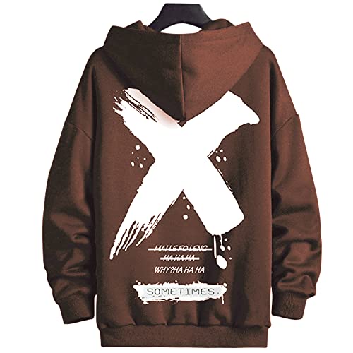 Moshtashio Hoodie Herren Basic Kapuzenpullover Langarm Sweatshirts Classic Männer Sweatjacke Druck Pullover Unisex Casual(Braun,XL) von Moshtashio