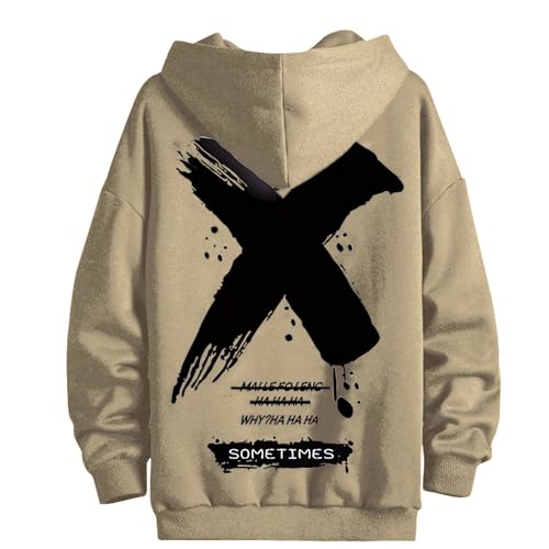 Moshtashio Hoodie Herren Basic Kapuzenpullover Langarm Sweatshirts Classic Männer Sweatjacke Druck Pullover Unisex Casual(Khaki,5XL) von Moshtashio