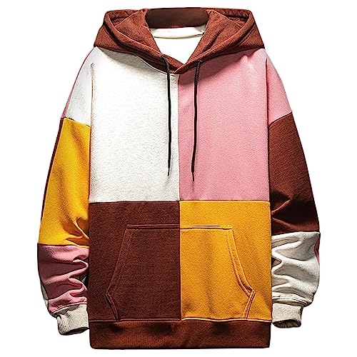 Moshtashio Hoodie Herren Kapuzenpullover Langarm Sweatshirts Basic Pullover Classic Männer Sweatjacke Unisex Casual Frühling Herbst Winter… (Rosa Gelb, 3XL) von Moshtashio