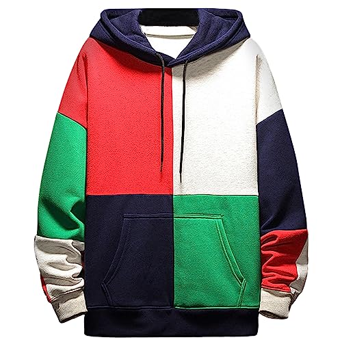 Moshtashio Hoodie Herren Kapuzenpullover Langarm Sweatshirts Basic Pullover Classic Männer Sweatjacke Unisex Casual Frühling Herbst Winter (Rot Blau, 3XL) von Moshtashio