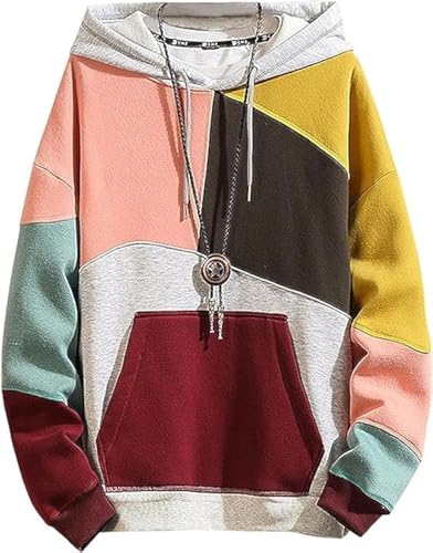 Moshtashio Hoodies für Herren Farbblock Hoodie mit Design Hip Hop Bunter Kapuzenpullover Neuheit Sweatshirt, 1 x Rosa, Small von Moshtashio
