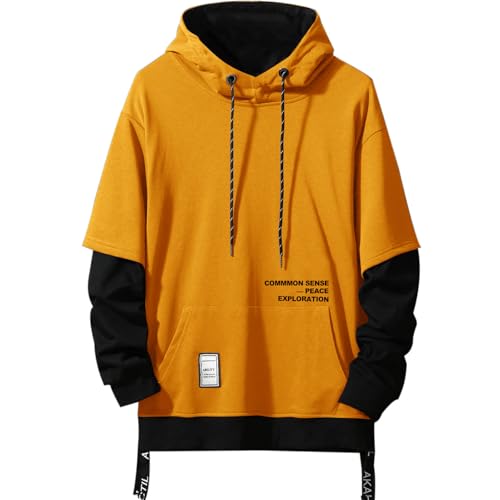 Moshtashio Kapuzenpullover für Herren, Patchwork Hoodie mit Kontrastfarbe Langarm Basic Sweatshirt Pullover mit Kapuze(Orange,L) von Moshtashio