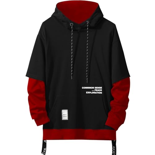 Moshtashio Kapuzenpullover für Herren, Patchwork Hoodie mit Kontrastfarbe Langarm Basic Sweatshirt Pullover mit Kapuze(Rot,M) von Moshtashio