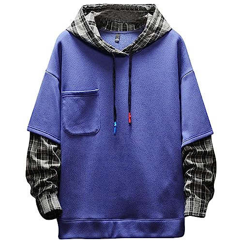 Moshtashio Kapuzenpullover für Herren, Patchwork Hoodie mit Kontrastfarbe Langarm Basic Sweatshirt Pullover mit Kapuze (Blau-2,2XL) von Moshtashio