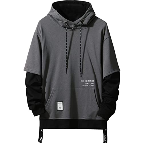 Moshtashio Kapuzenpullover für Herren, Patchwork Hoodie mit Kontrastfarbe Langarm Basic Sweatshirt Pullover mit Kapuze (Grau,3XL) von Moshtashio