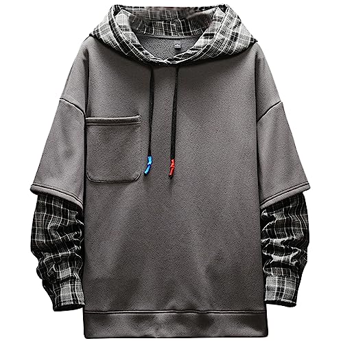 Moshtashio Kapuzenpullover für Herren, Patchwork Hoodie mit Kontrastfarbe Langarm Basic Sweatshirt Pullover mit Kapuze (Grau-2, 2XL) von Moshtashio