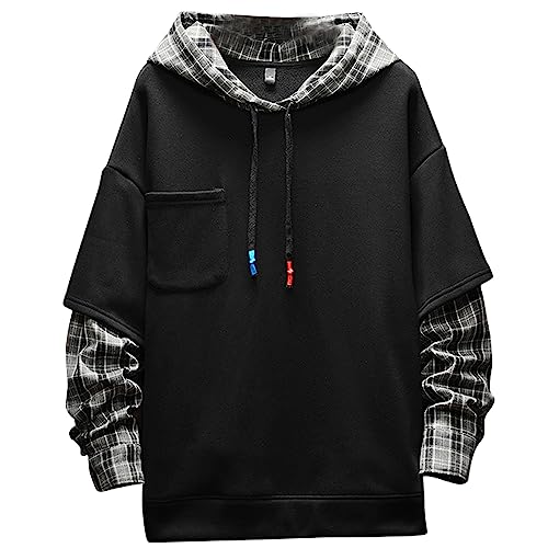 Moshtashio Kapuzenpullover für Herren, Patchwork Hoodie mit Kontrastfarbe Langarm Basic Sweatshirt Pullover mit Kapuze (Schwarz-2, 2XL) von Moshtashio