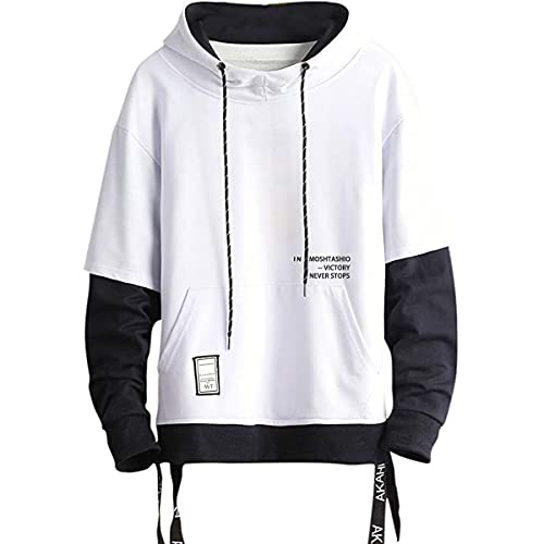 Moshtashio Kapuzenpullover für Herren, Patchwork Hoodie mit Kontrastfarbe Langarm Basic Sweatshirt Pullover mit Kapuze (Weiß, 3XL) von Moshtashio