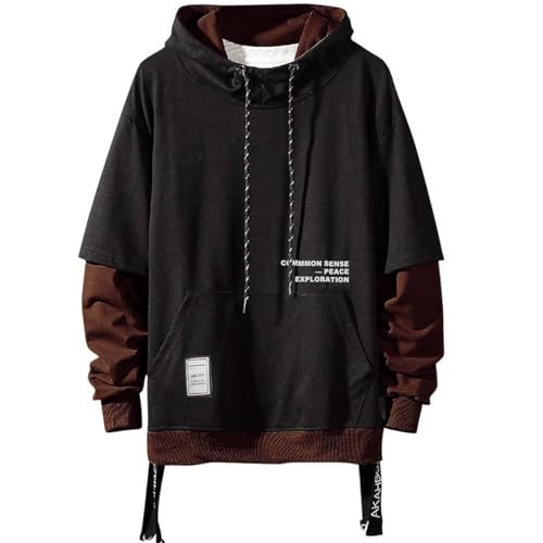 Moshtashio Kapuzenpullover für Herren, Patchwork Hoodie mit Kontrastfarbe Langarm Basic Sweatshirt Pullover mit Kapuze(1 Schwarz braun,2XL) von Moshtashio