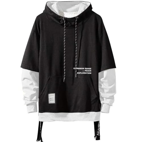 Moshtashio Kapuzenpullover für Herren, Patchwork Hoodie mit Kontrastfarbe Langarm Basic Sweatshirt Pullover mit Kapuze(1 Schwarz weiß,4XL) von Moshtashio