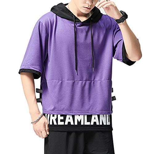 Moshtashio T-Shirt Herren Kapuzenpullover Sweatshirt Baumwolle Kurzarm mit Kapuze Patchwork Pullover mit Kontrastfarbe Unisex Frühling Sommer Herbst von Moshtashio