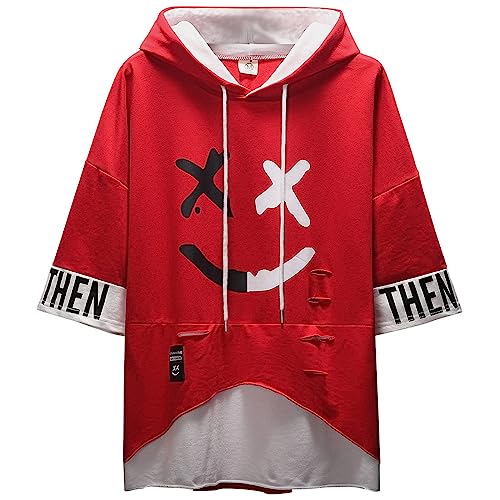 Moshtashio T-Shirt Herren Kapuzenpullover Sweatshirt Baumwolle Kurzarm mit Kapuze Patchwork Pullover mit Kontrastfarbe Unisex Frühling Sommer Herbst von Moshtashio