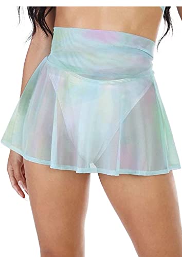 Damen Sexy Transparent Mesh Minirock Minirock Einfarbig Badeanzug Bikini Cover Up Beachwear (Tiedye Rainbow, Small) von Mosiolya