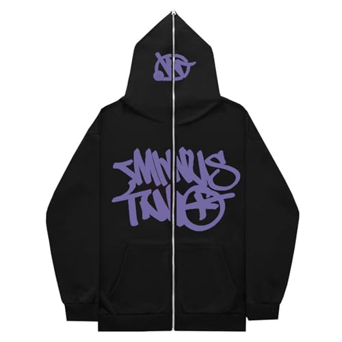 Minus Two Zip Hoodie | Oversized Hoodies Tracksuit Y2K Herren | Hip Hop Paare Pullover Sportbekleidung | Streetwear Trainingsanzüge mit Taschen und Buchstaben, Langarm, Durchgehendem Reißverschluss von Moslalo