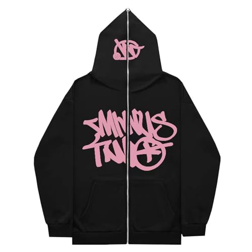 Minus Two Zip Hoodie | Oversized Hoodies Tracksuit Y2K Herren | Hip Hop Paare Pullover Sportbekleidung | Streetwear Trainingsanzüge mit Taschen und Buchstaben, Langarm, Durchgehendem Reißverschluss von Moslalo