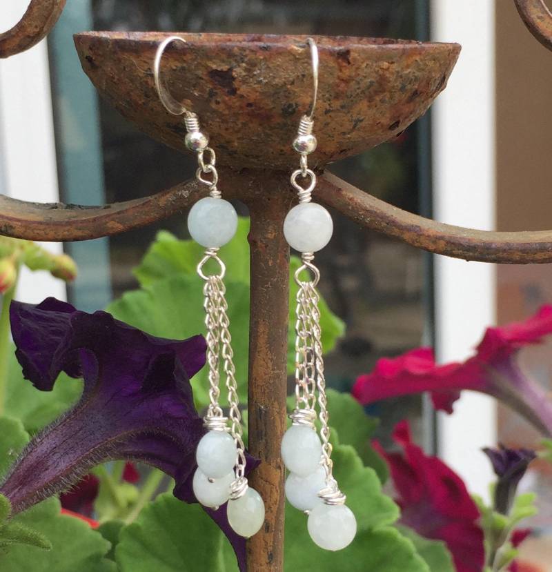 Aquamarin Ohrringe, Sterling Silber Dreifach Baumeln Und März Geburtsstein von MossberryandStone