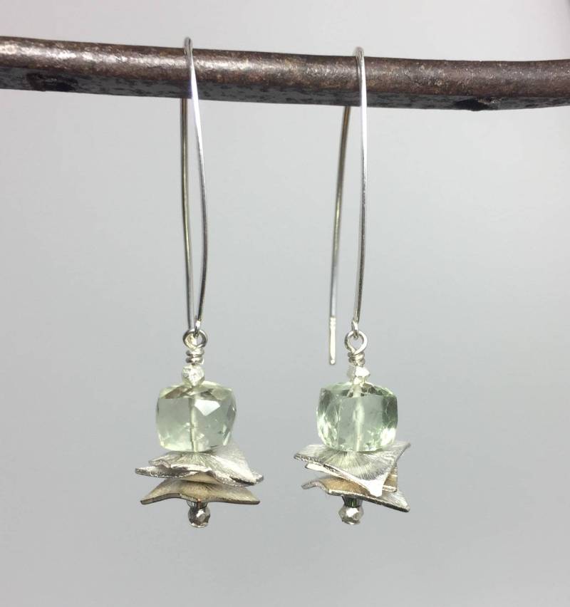 Edelstein Ohrringe, Sterling Silber Perlen Lange Grün Amethyst Rauchquarz Ohrringe von MossberryandStone