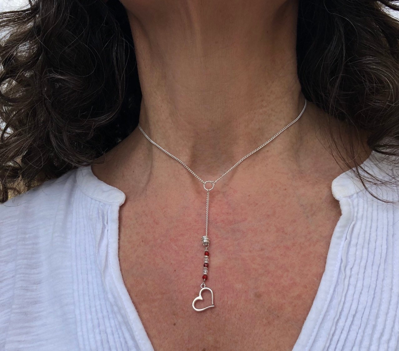 Herz Halskette, Valentine Y-Halskette, Zirkonia Silber Anhänger Schmuck von MossberryandStone