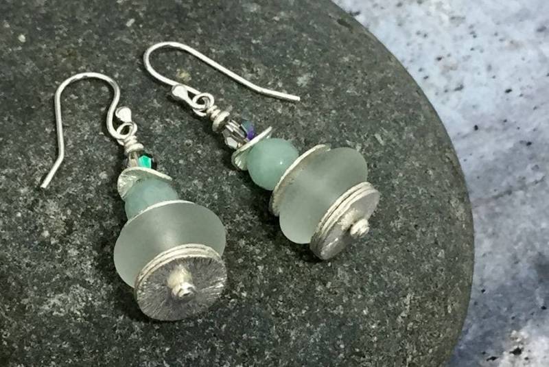 Ohrringe Aus Recyceltem Glas, Silber Ohrringe, Aventurin Boho Grüne Swarovski von MossberryandStone