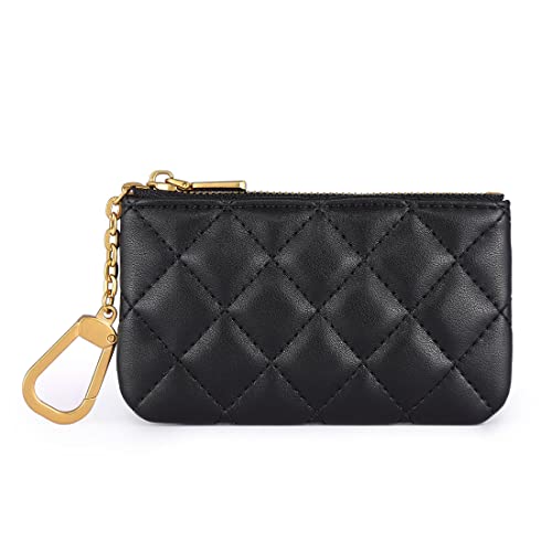 Mossruta Mini-Münzgeldbörse aus echtem Vollnarbenleder, Schlüsselanhänger, Kartenhalter für Männer und Frauen, Black Quilted- AG, Classic von Mossruta