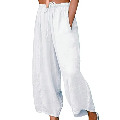 Damen Sommerhose Lang Haremshose Casual Beach Pants mit Taschen Leinen Hose Locker Stoffhose mit geradem Bein Wanderhose Aesthetic Freizeithose Lässig Frühling Sommer Elegant Blumendruck Weites von Mosstars