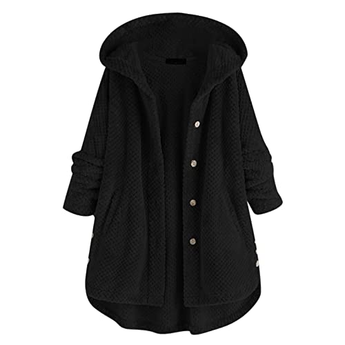 Langarm Plüschmantel Gefütterte Fleecejacke Damen Winterjacke Kapuzenpullover Teddymantel Weihnachten Winter Lang Freizeit Hochwertige Übergangsmantel Winterjacke Warmer Übergröße Damenmantel von Mosstars