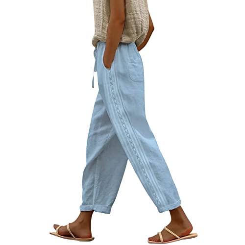 Damen Leinenhose Sommer Baggy 7/8 Hosen Loose Caprihose für Frauen Sommerhose Leicht Luftige Stoffhose Freizeithose Pumphose Yogahose Jogginghose Sporthose Haremshose Relaxhose Hosen von Mosstars